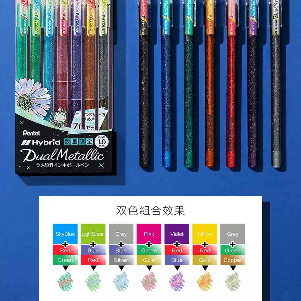 Pentel Hybrid Dual Metallic Gel Pen - 1.0mm - 7 Color Pack