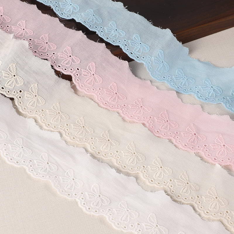 45mm Lolita dress lace trim with pleated ruffles, pink and white floral lace