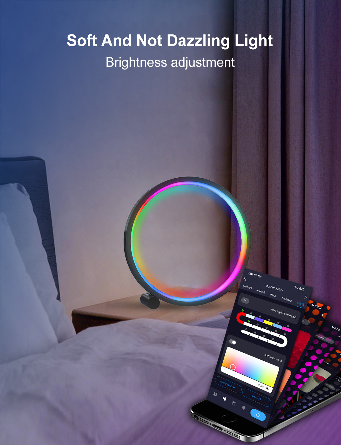 Smart RGBIC Ring Desk Lamp | 10-Inch Gaming Ambient Light | WiFi & Bluetooth