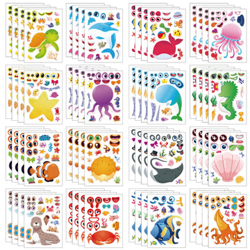 Adesivi Animali Oceanici Make a Face per Bambini 32 Fogli