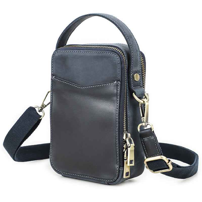 Contacts Family Leather Phone Pouch – Vintage Crossbody Bag Dark Blue