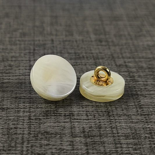 Faux agate resin shank buttons, white round with gold-tone metal shank