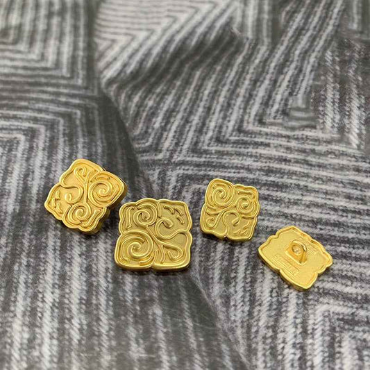 Matte gold square Chinese-style metal buttons with frosted swirl fronts