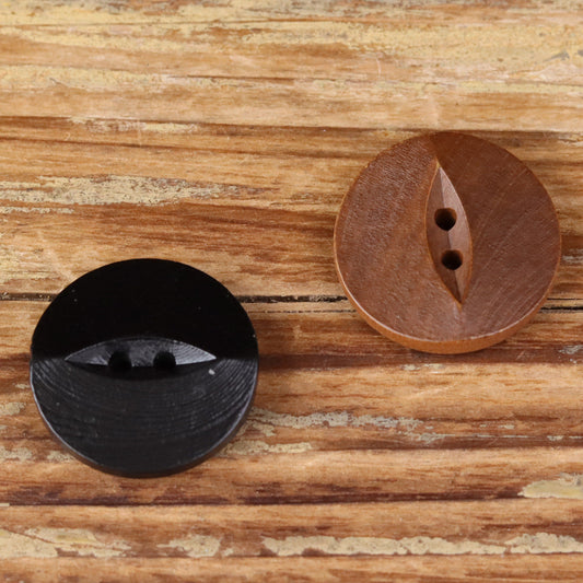 Round 2-hole wood buttons, black and brown, round fish-eye style