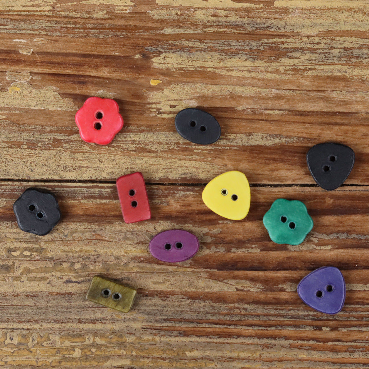 Novelty shaped shirt buttons, mixed colors with two holes each