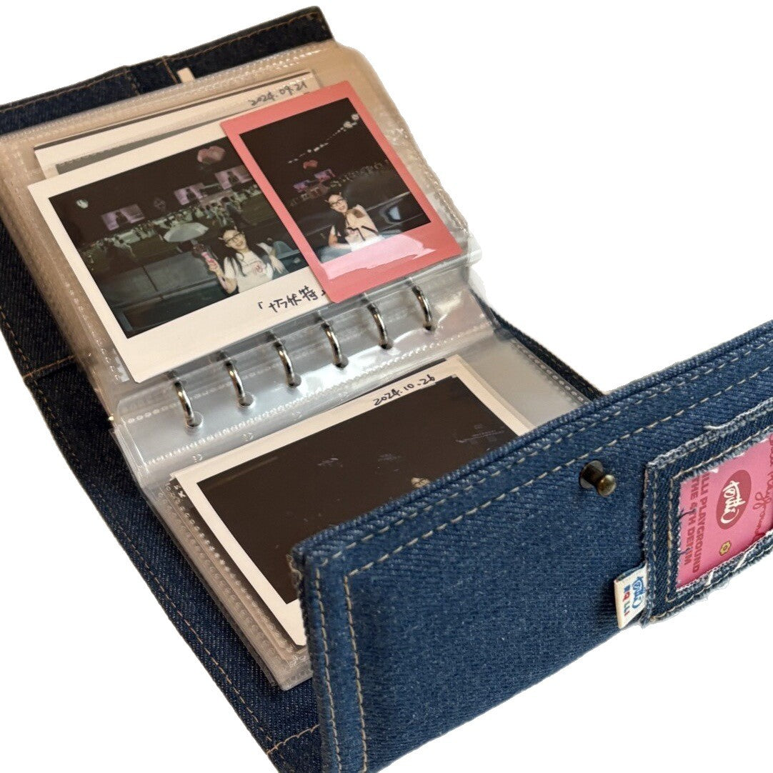 Vintage A7 Denim Card Binder – Loose-Leaf Photo Album for 3-Inch Cards