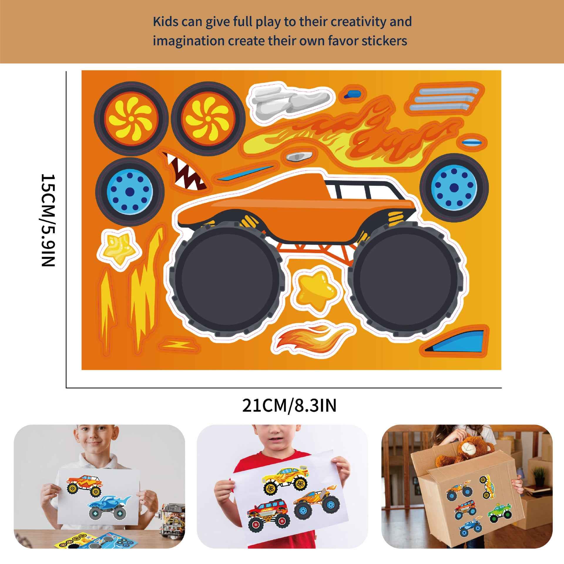 Make a Face Cartoon Monster Truck DIY Stickers for Kids 24 Sheets