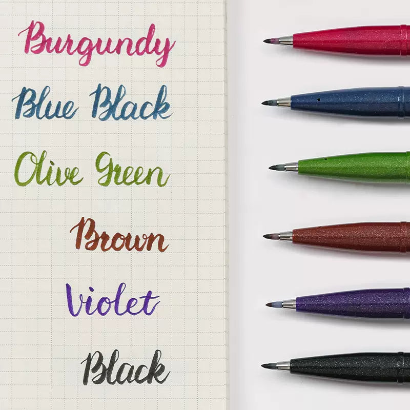 Pentel Fude Touch Sign Pen,Felt Pen Like Brush Stroke,6 Pack