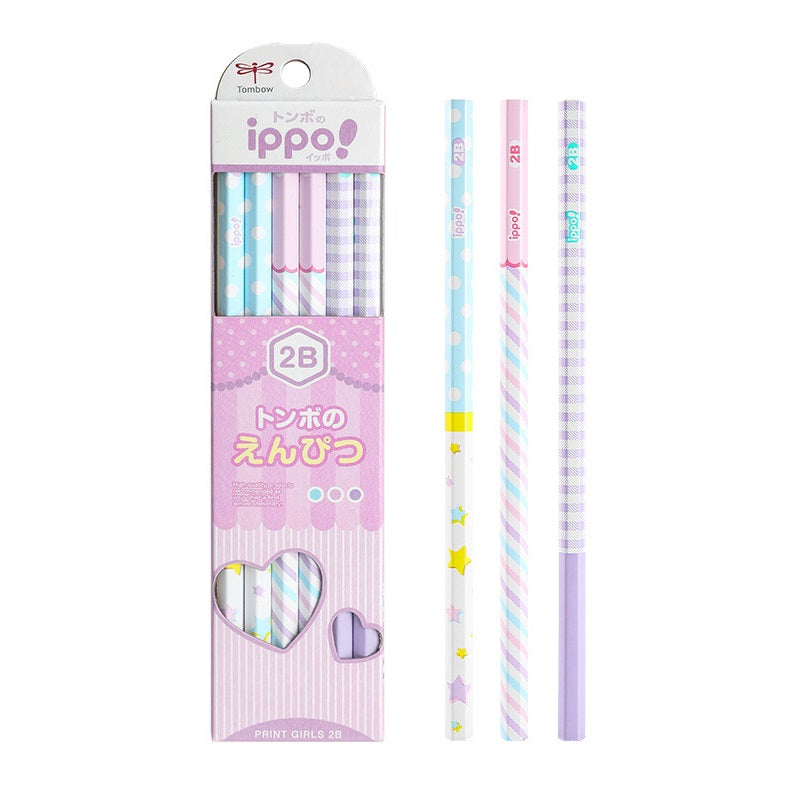 Tombow ippo! Kakikata Wood Pencil 2B HB,Print Girls,12 Pack