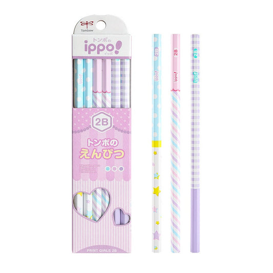 Tombow ippo! Kakikata Wood Pencil 2B HB,Print Girls,12 Pack