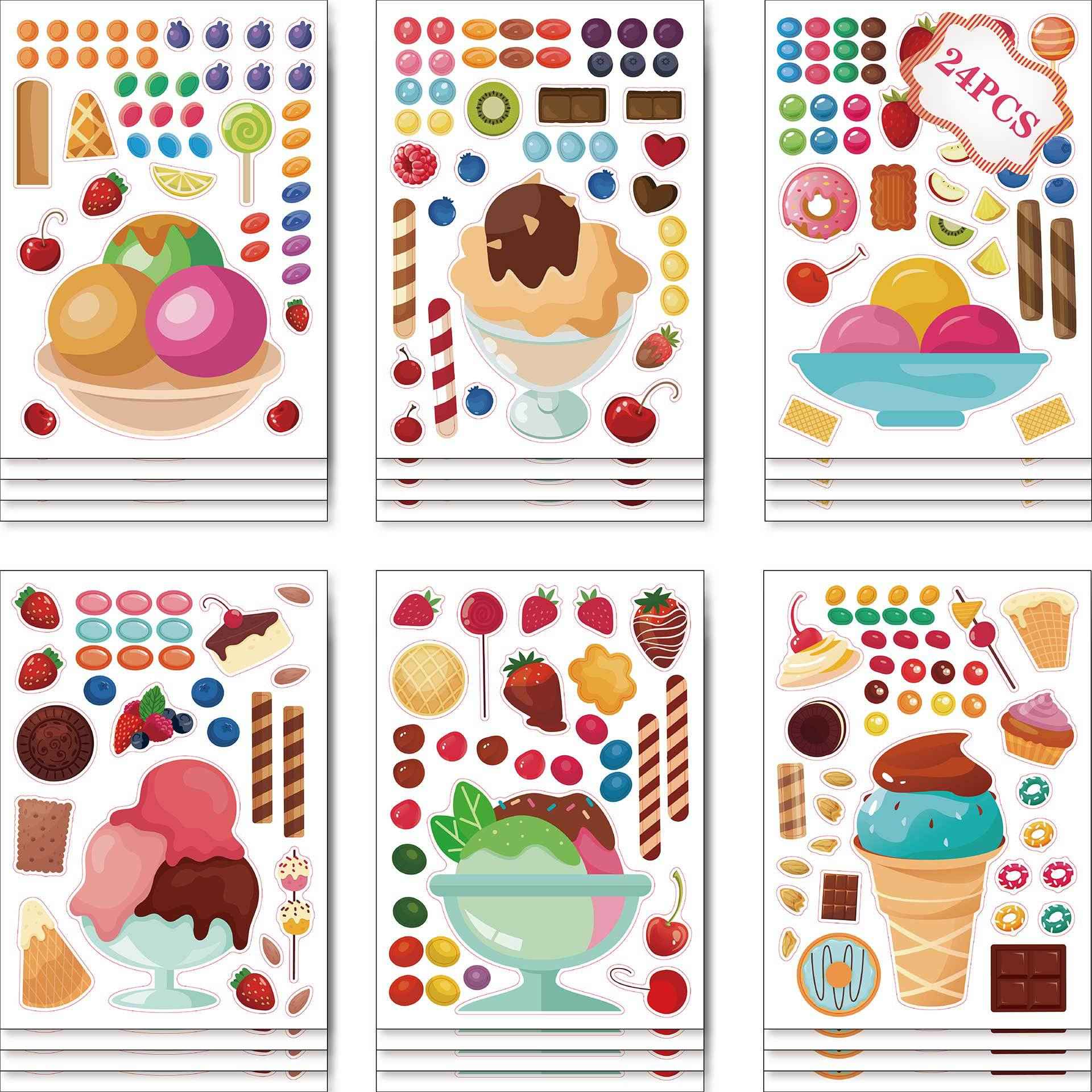 24 Blatt Eiscreme-Aufkleber Zum Selbermachen - Mix & Match, DIY-Sommer-Aktivität Für Kinder