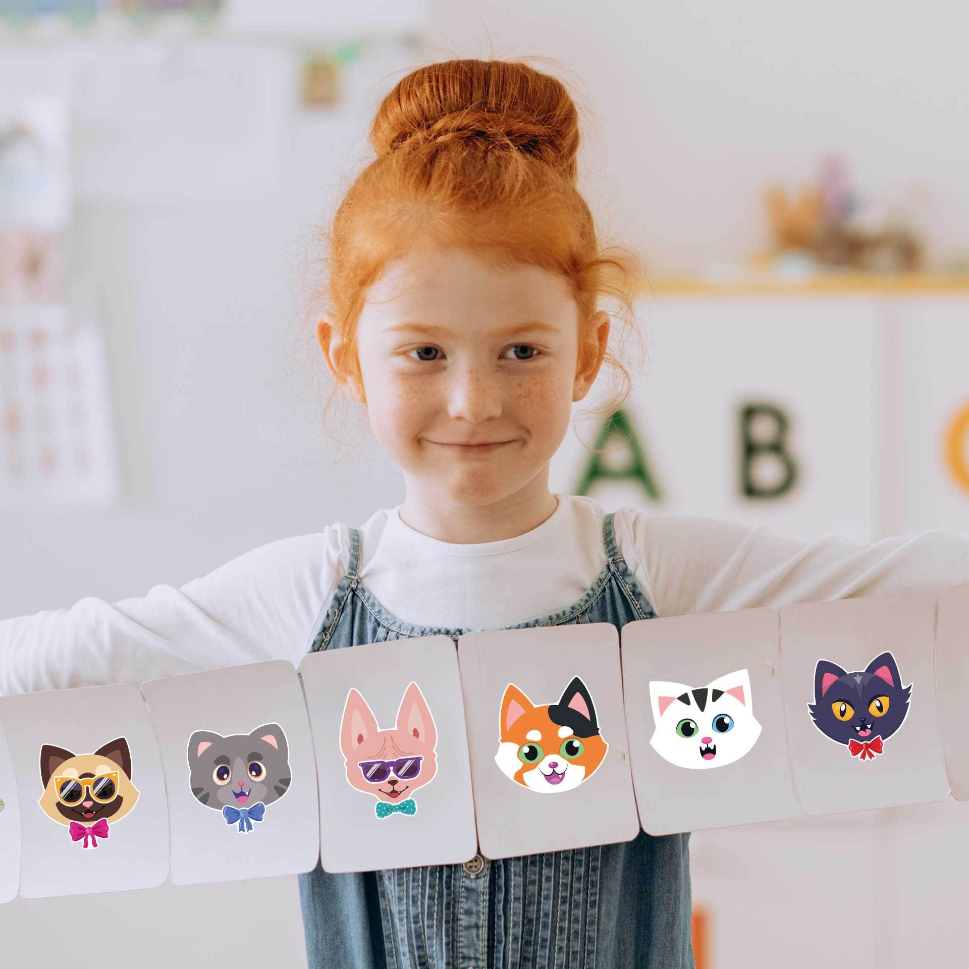 24 Sheets Cute Cat Head Make Your Own Stickers for Kids