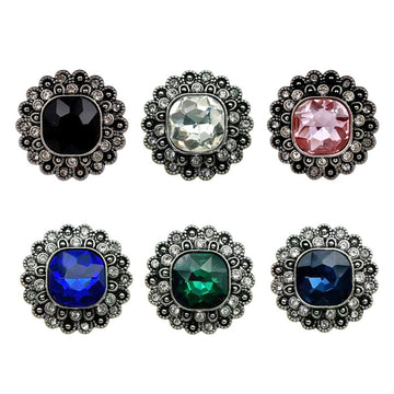 Vintage-Chinese Blumen-Zierknöpfe mit Glitzersteinen: schwarz, weiß, rosa, grün, blau