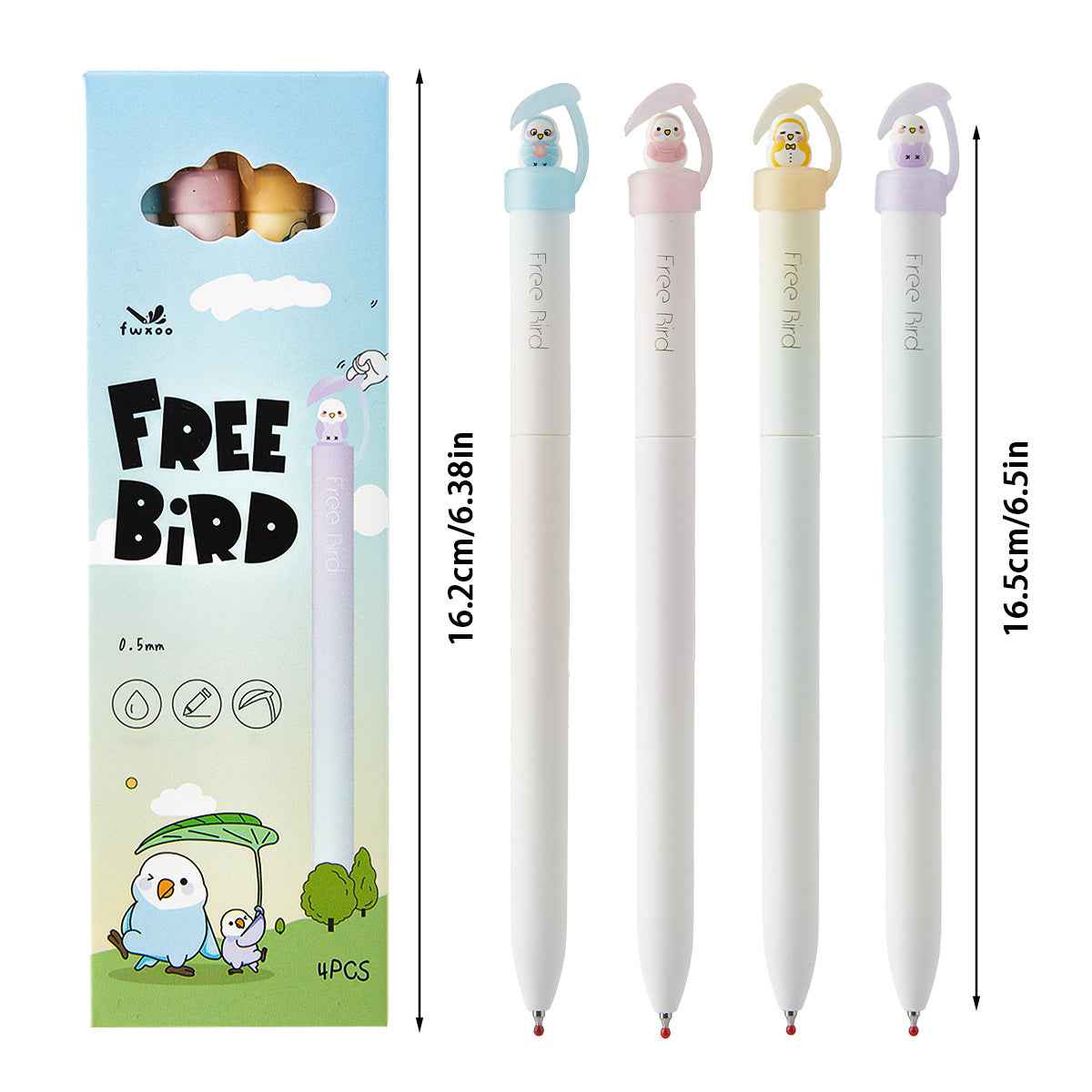 8pcs Cute Free Bird Gel Pens Black Ink 0.5mm