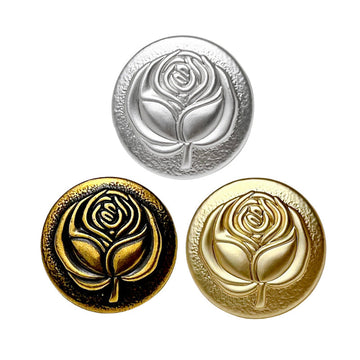 Metallknopf mit Rosendekor, silberfarben, geprägt, mit Schaft, 18/23 mm