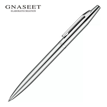 GNASEET Silver Chrome Metal Ballpoint Pen – Brass Cartridge, Polished Metal Body | 139x12x10mm