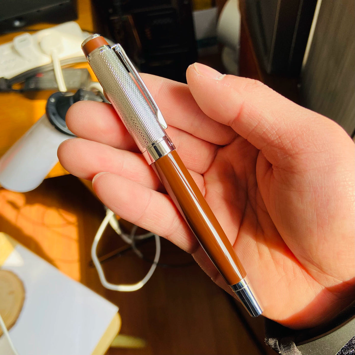 Vintage-Style Rollerball Pen, 0.6mm, Schmidt 888 F Black Ink Coffee