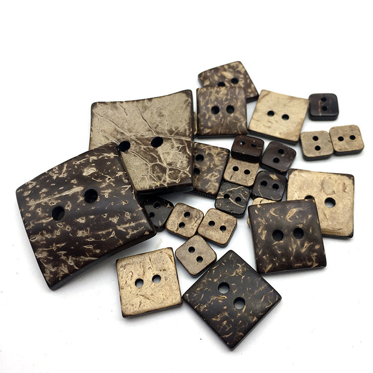 Große quadratische 2-Loch Kokosnussknöpfe, braun-beige marmoriert, 10–54 mm