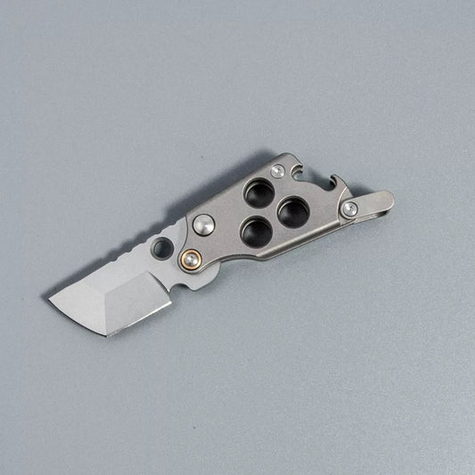 EDC Titanium Alloy Mini Folding Knife | 14C28N Steel Blade | Bottle Opener Grey