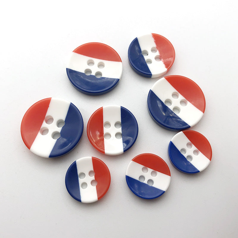 18mm red/white/blue striped resin four-hole shirt buttons