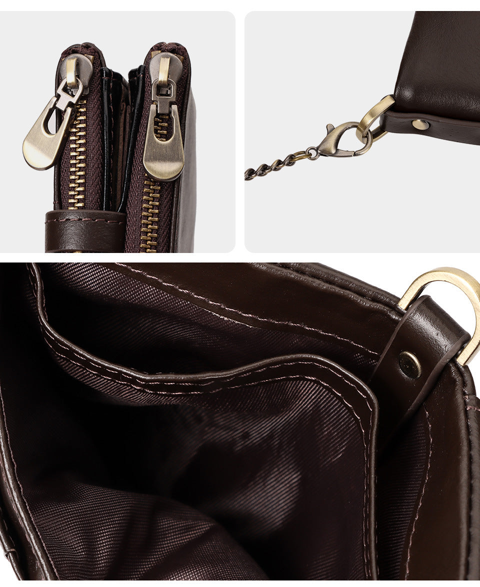 Men's Retro Leather Wallet,Double Zipper