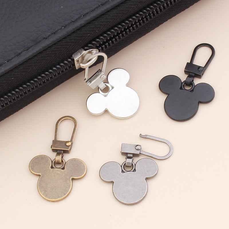 Bear-shaped zipper pull slider replacements: white and black charms with metal clip tops