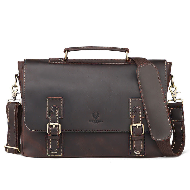 Vintage Brown Genuine Leather Briefcase for Men