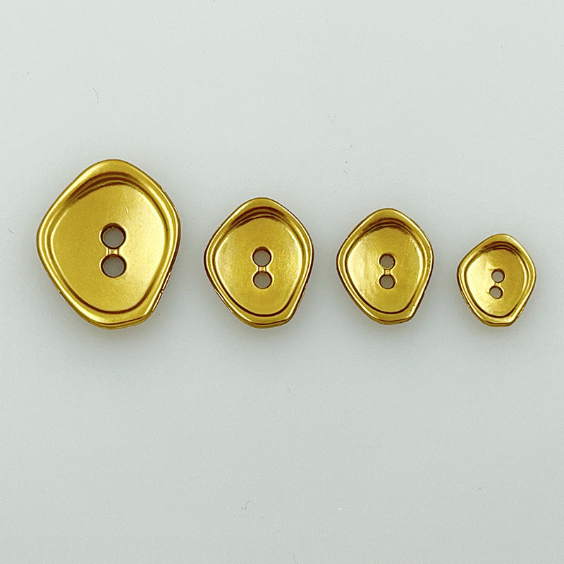Gold irregular 2-hole metal buttons, set of four sizes with smooth raised rim