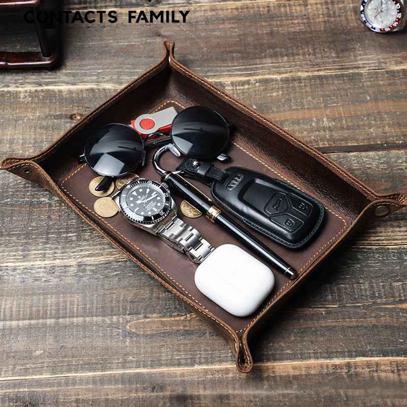 Large Genuine Leather Tray Organizer Desk Storage Box