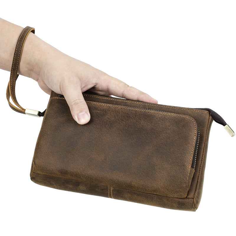 Vintage Genuine Leather Men Clutch EDC Handbag