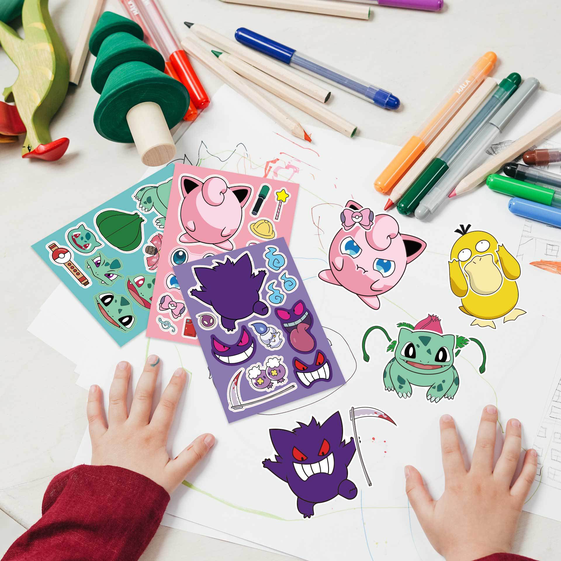 24 Sheets Pokemon Make a Face DIY Stickers for Kids