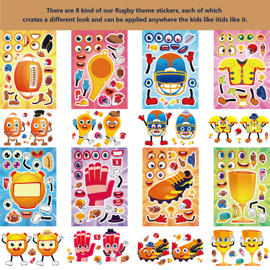 Tee kasvokarrikatyyrin rugby-tarrat lapsille 24 arkkia