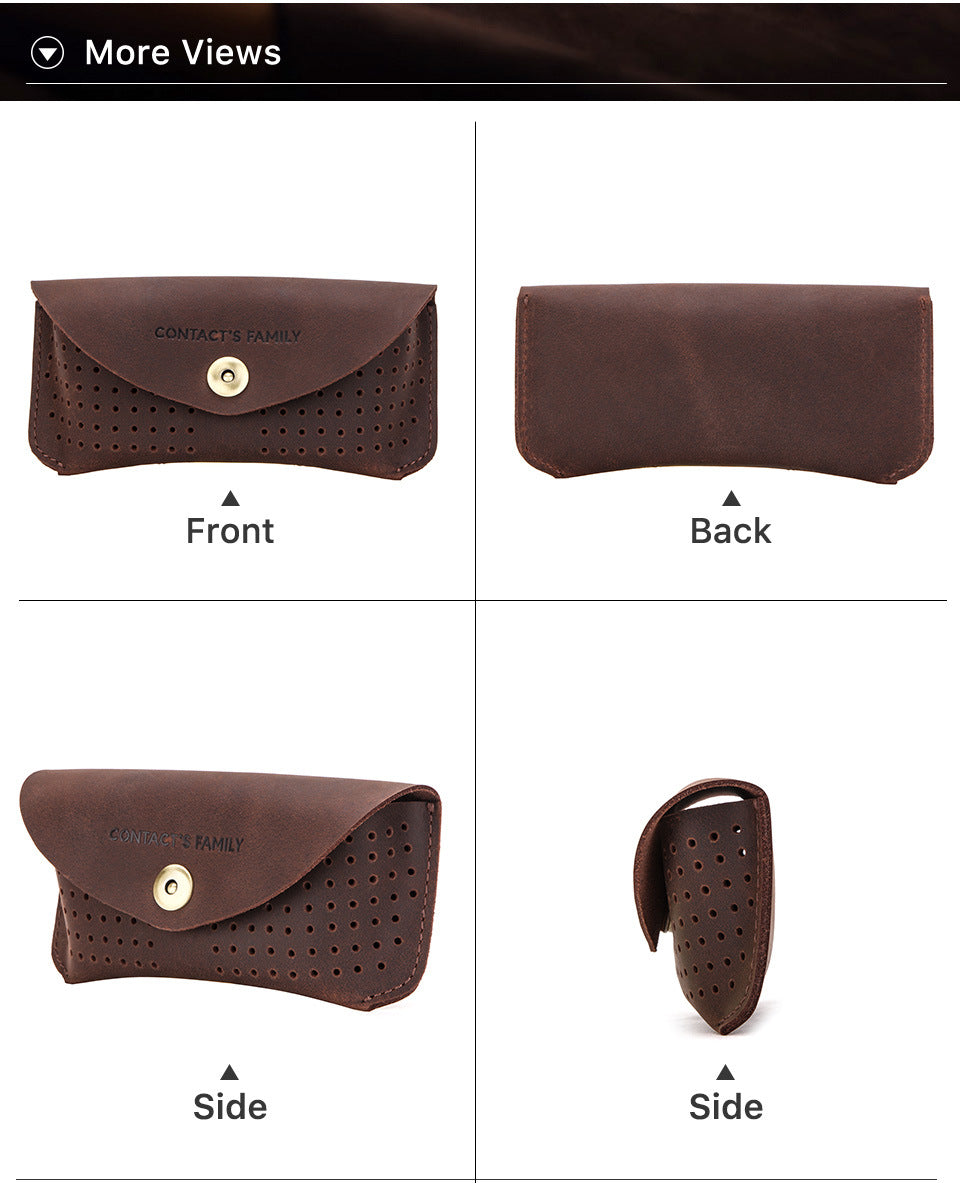 Vintage Leather Glasses Case – Slim Flip-Top Eyewear Storage Sleeve