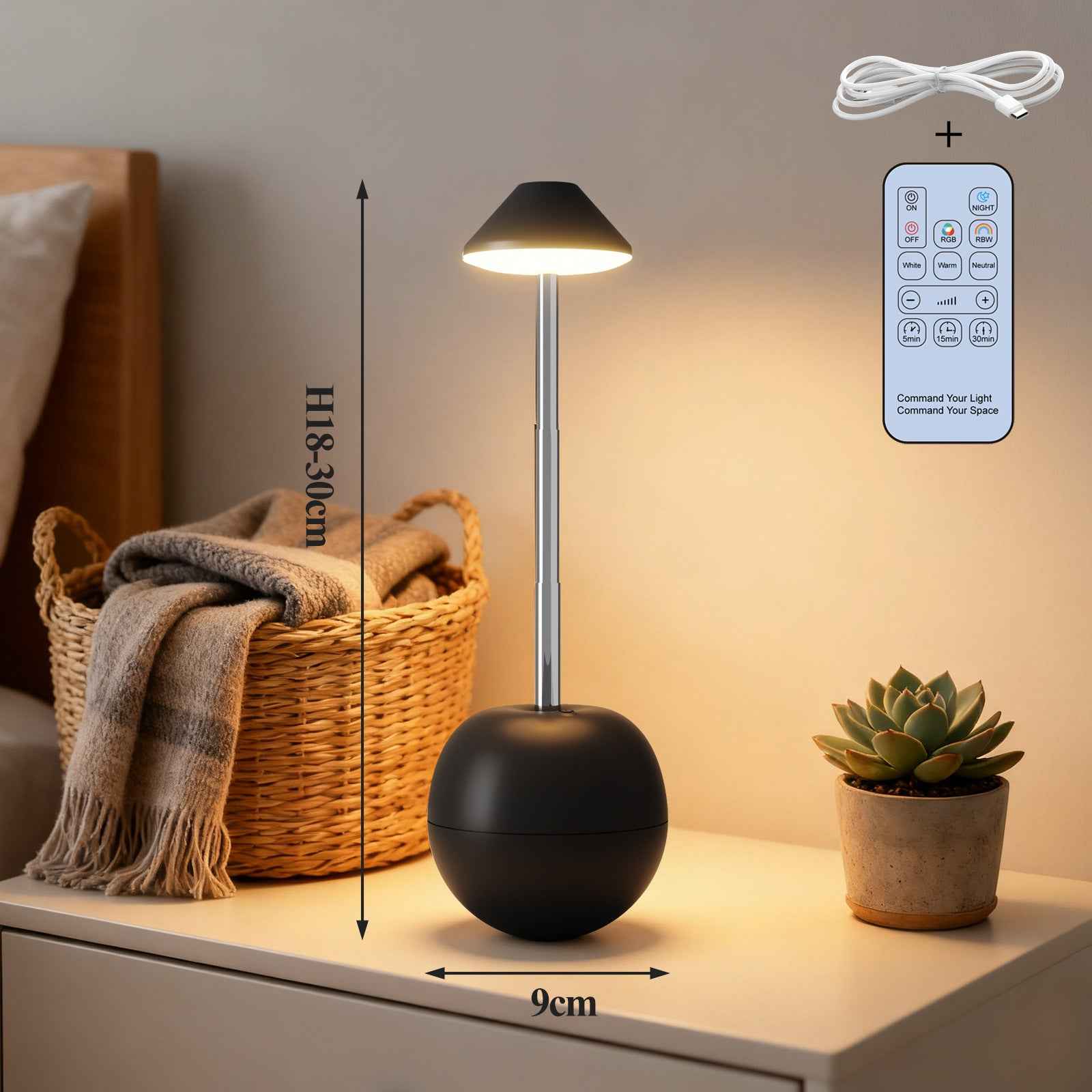 LED Night Light Rechargeable with Remote Telescopic Stem Wobble Base