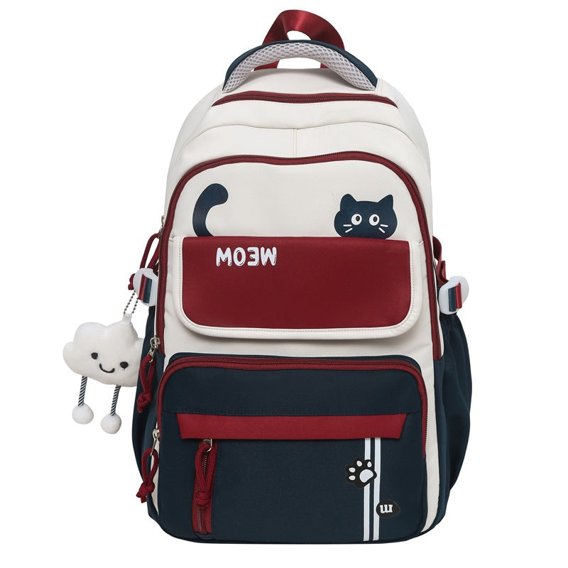 Korean Cat Series Student Backpack | Cute Lightweight School Bag for Girls Dark Blue