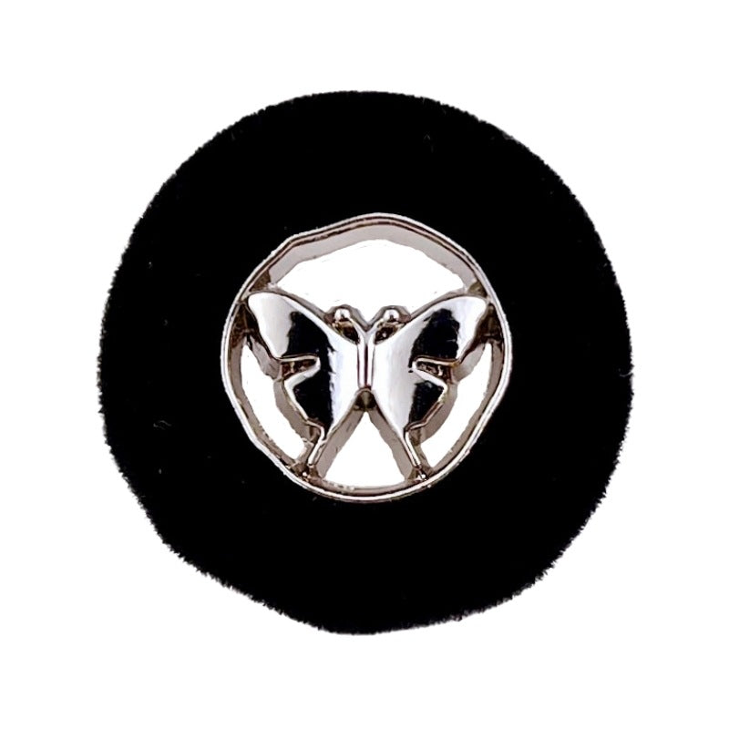 18/23mm silver black butterfly flocked metal button on black velvet back