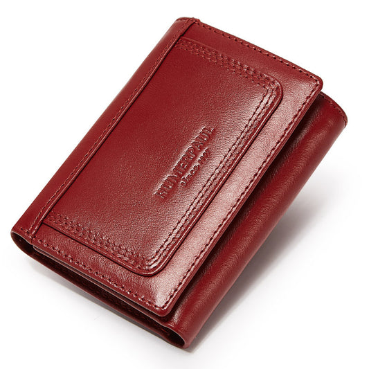 RFID Men's Coin Purse,Top Grain Cowhide Leather Zip Wallet Red