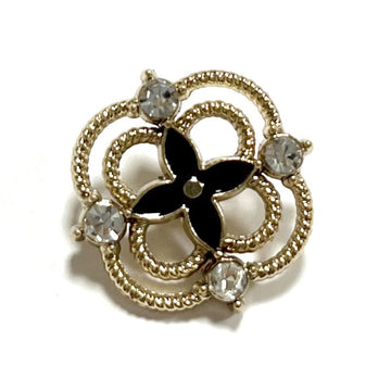 Gold-tone rhinestone clover button with metal shank and 4 crystal centers, 20mm
