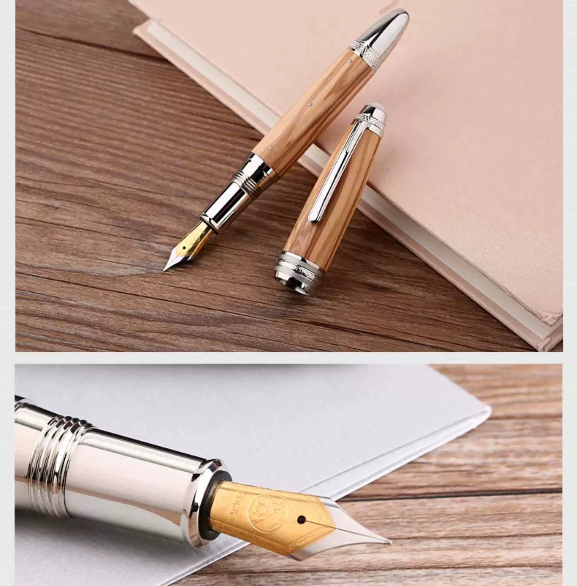 MAJOHN M1000 Large Wooden Fountain Pen | German BOCK F Nib | Handcrafted Rivet