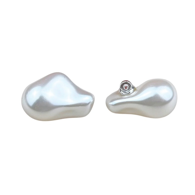 High-gloss peanut pearl cheongsam buttons, White; 2 front views with metal shank