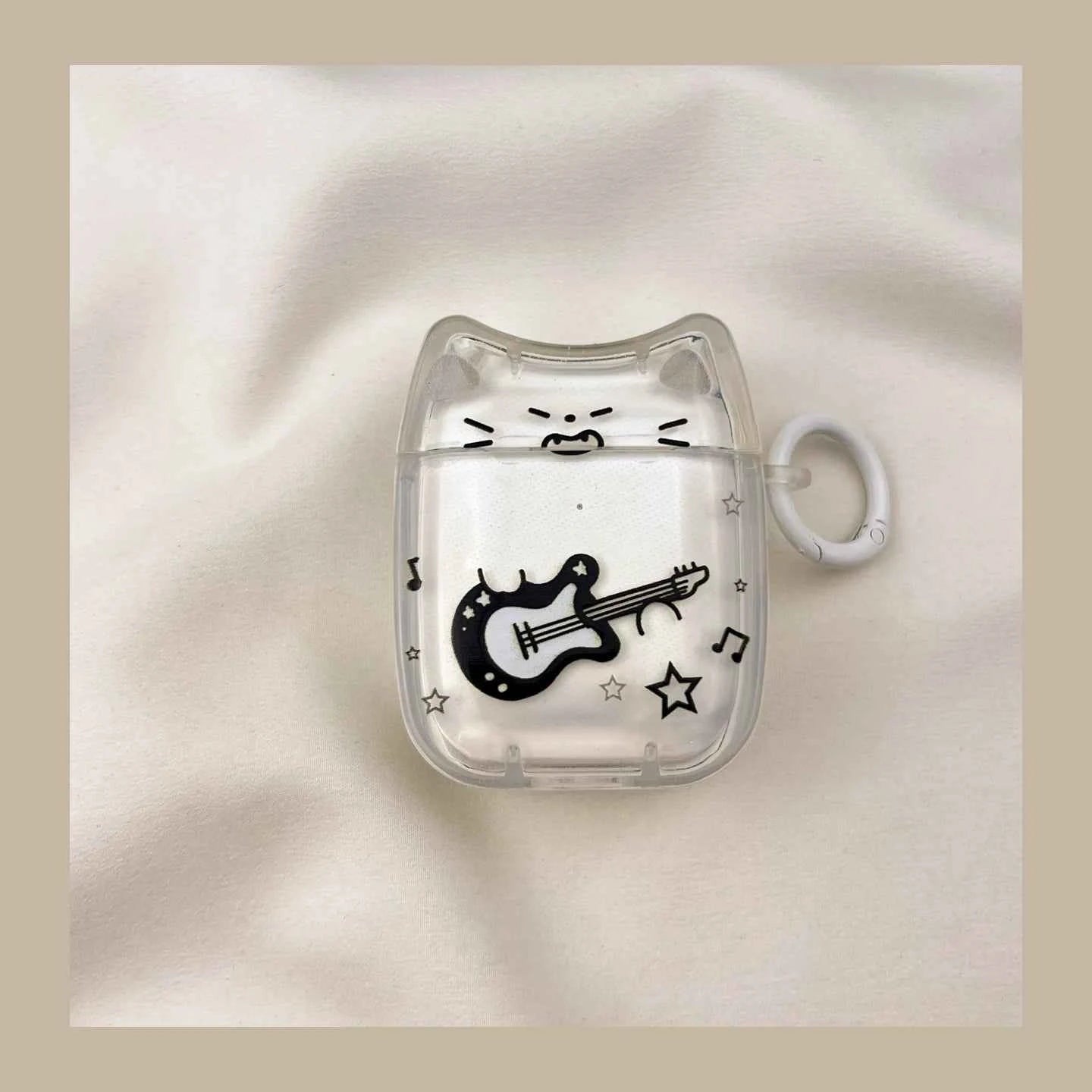 Cute Line Art Guitar Cat AirPods Case