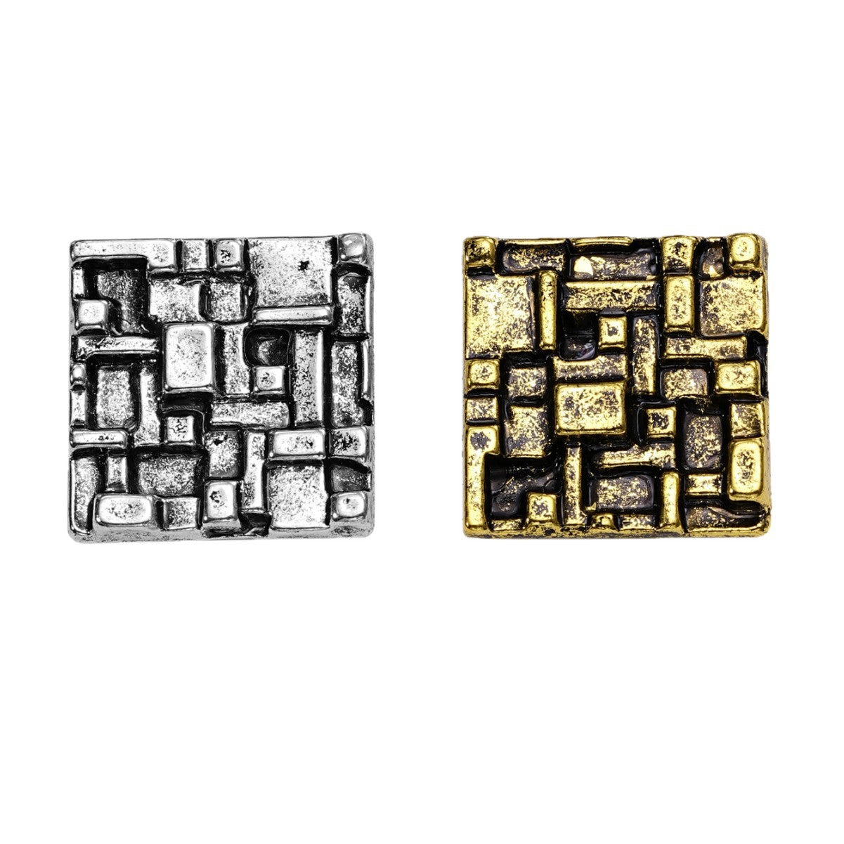 Metallknöpfe mit Vintage-QR-Code Muster, quadratisch, silberfarben und goldfarben