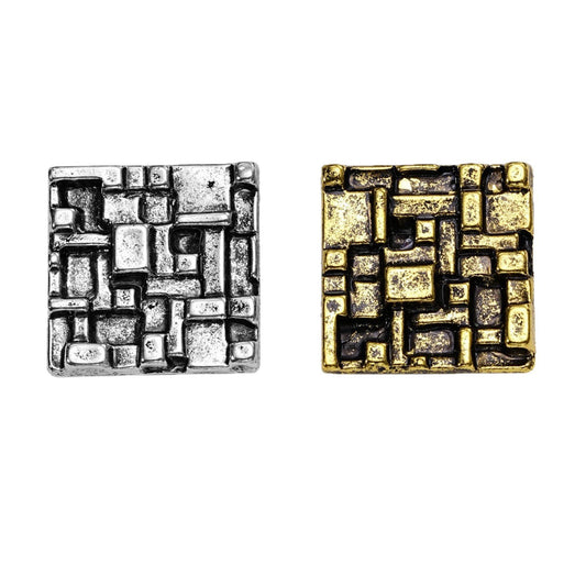Metallknöpfe mit Vintage-QR-Code Muster, quadratisch, silberfarben und goldfarben
