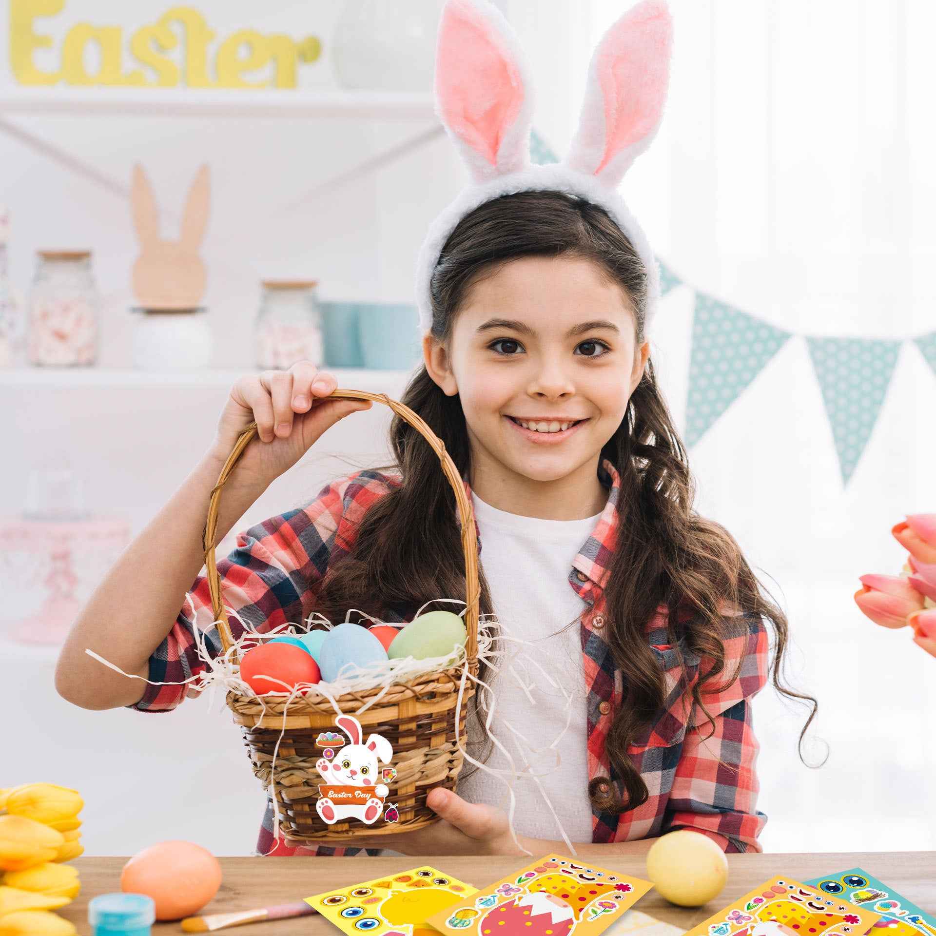 24 PCS Easter Stickers for Kids Make a Face Sticker DIY
