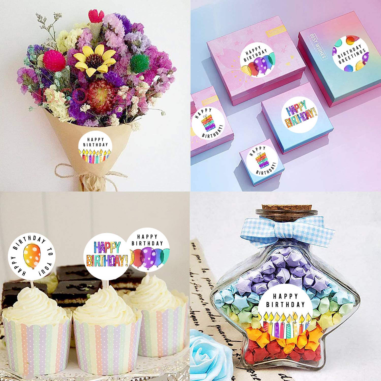 500 Labels Happy Birthday Stickers Round 1.5 inch