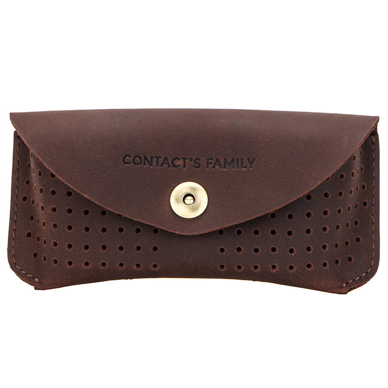 Vintage Leather Glasses Case – Slim Flip-Top Eyewear Storage Sleeve