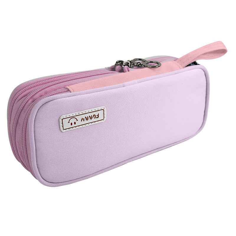 Macaron Color Canvas Triple-Layer Pencil Case