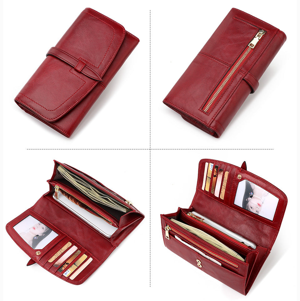 Women's Genuine Leather RFID Wallet – Long Zip Clutch Full Grain Cowhide