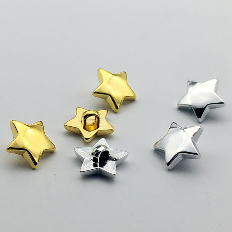 Gold and silver star buttons, plastic shank backs and top loops, 50pcs
