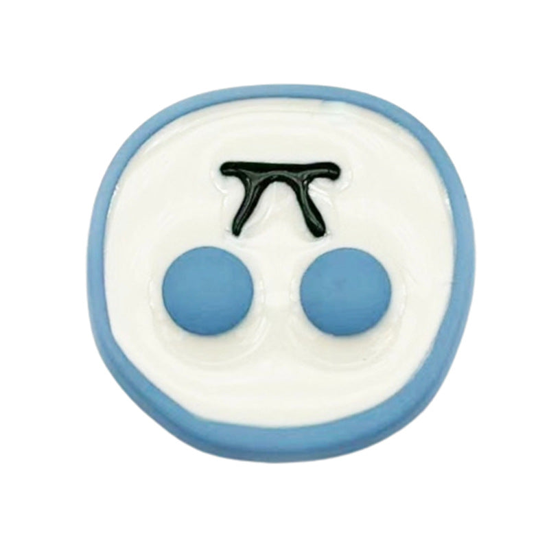 Blue cherry-shaped metal shank button, two blue domes and black stem